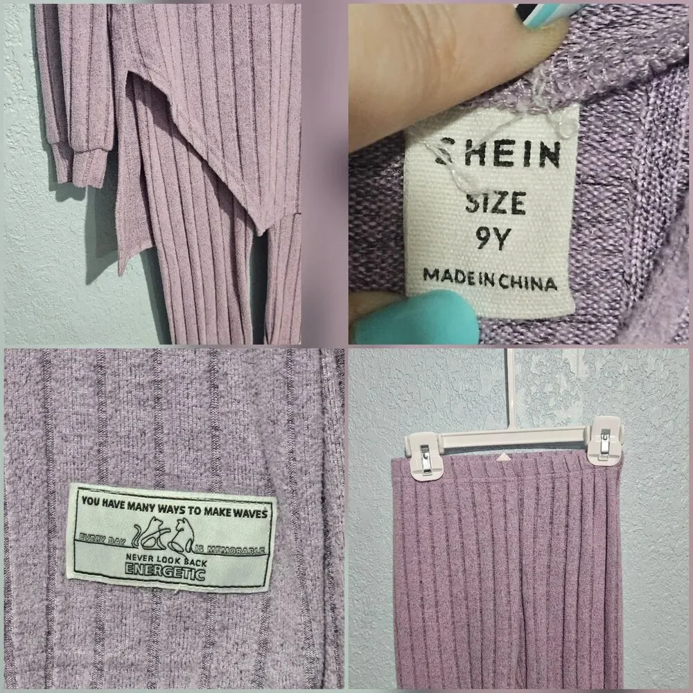 Shein Girl's 2 Piece Outfits Size 8/9, Like New, Soft Purple & Black Sunflower